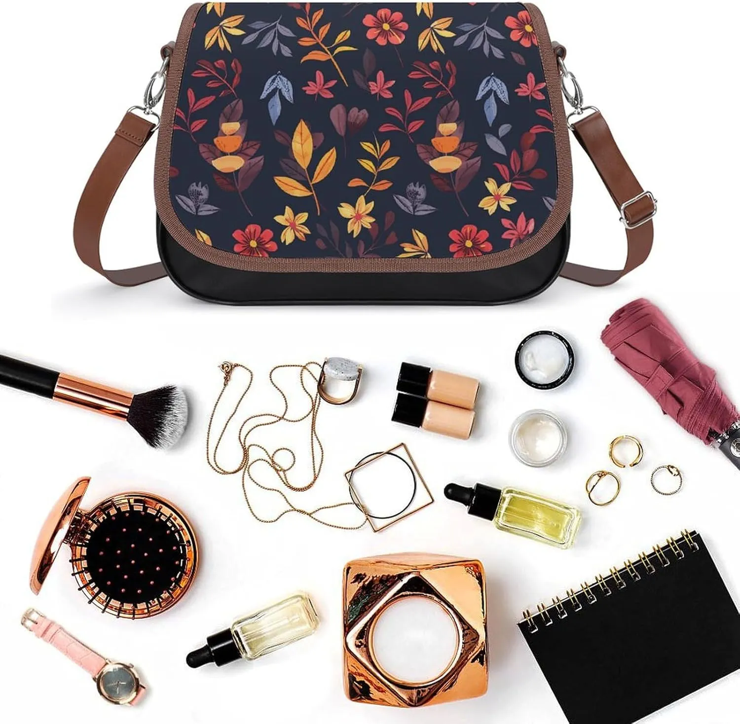 Leather Crossbody Bag for Women Sandwich Repeating Pattern Detachable Strap Handbags Travel Purse Shoulder Bag for Daily Use