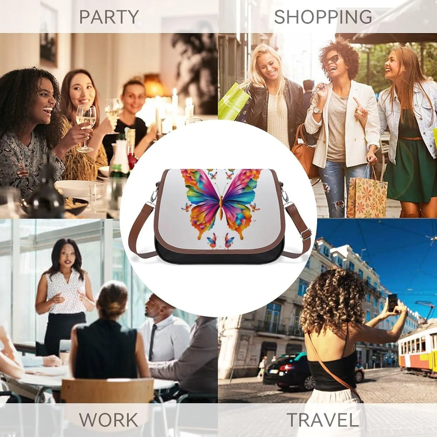 Leather Crossbody Bag for Women Squirrel Eats Nuts Detachable Strap Handbags Travel Purse Shoulder Bags for Daily Use