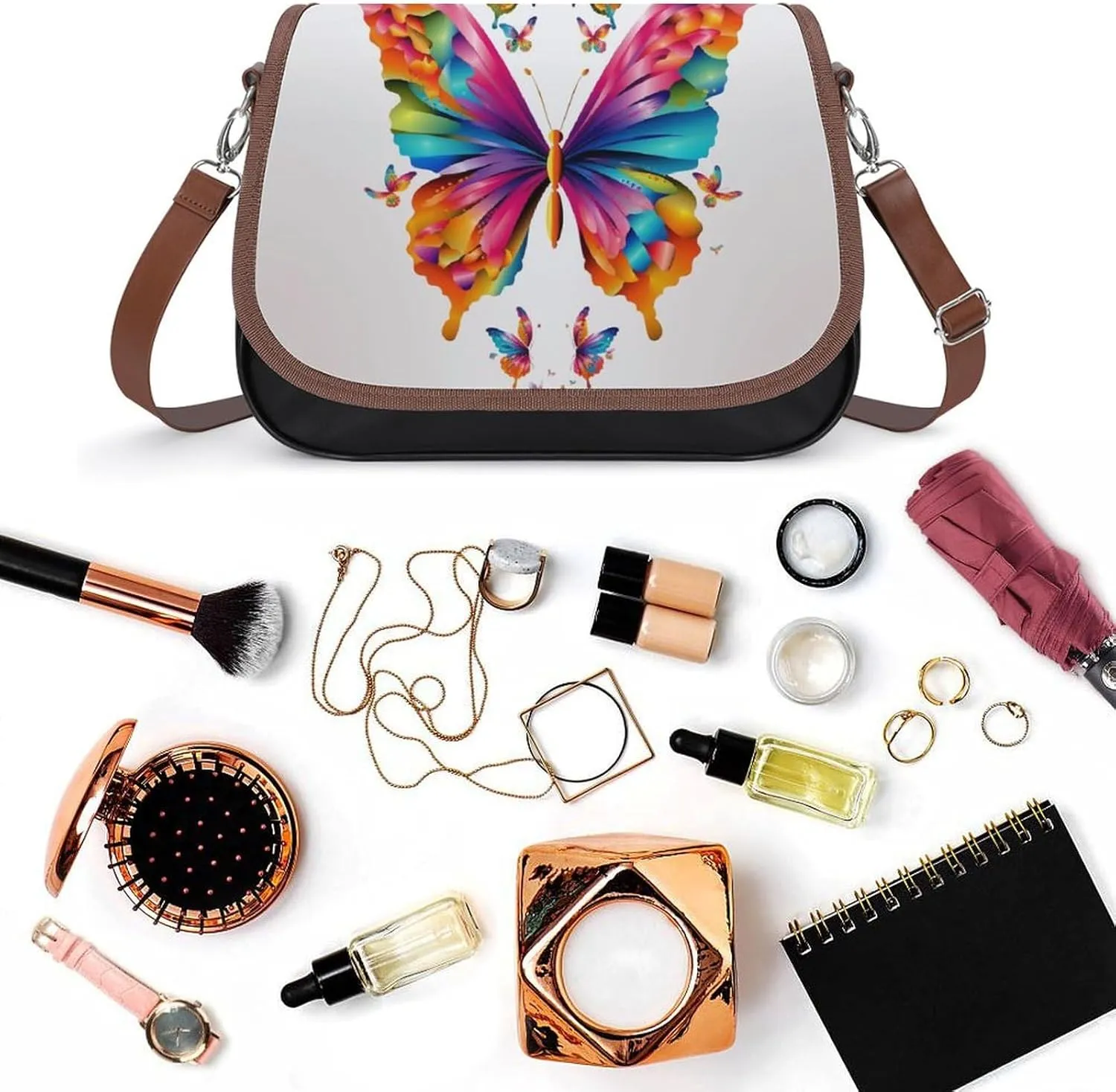 Leather Crossbody Bag for Women Squirrel Eats Nuts Detachable Strap Handbags Travel Purse Shoulder Bags for Daily Use