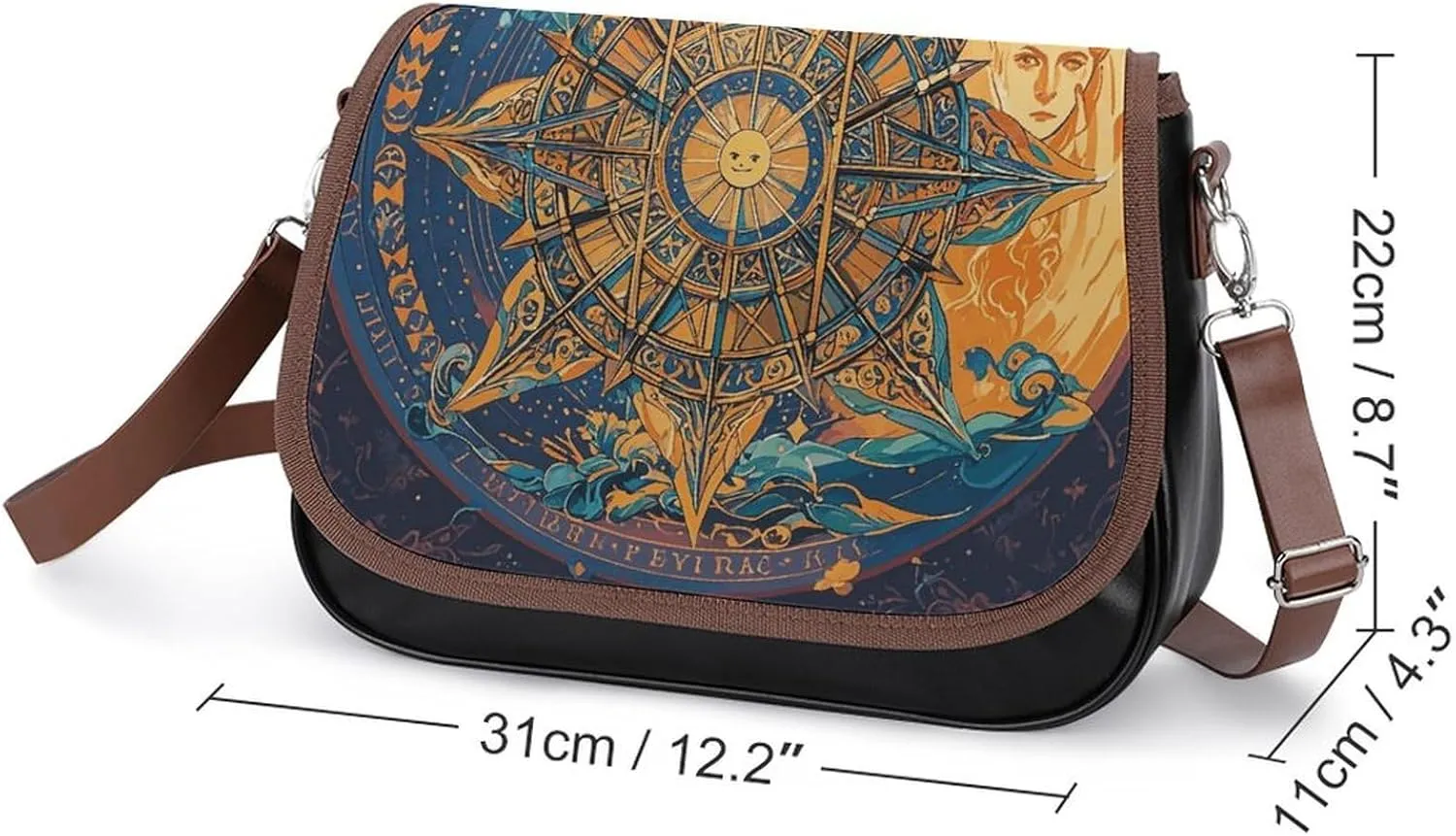 Leather Crossbody Bag for Women Tie-dye Blue Detachable Strap Handbags Travel Purse Shoulder Bag for Daily Use
