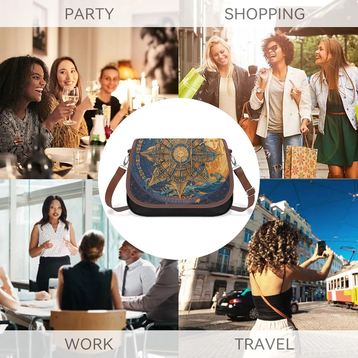 Leather Crossbody Bag for Women Tie-dye Blue Detachable Strap Handbags Travel Purse Shoulder Bag for Daily Use