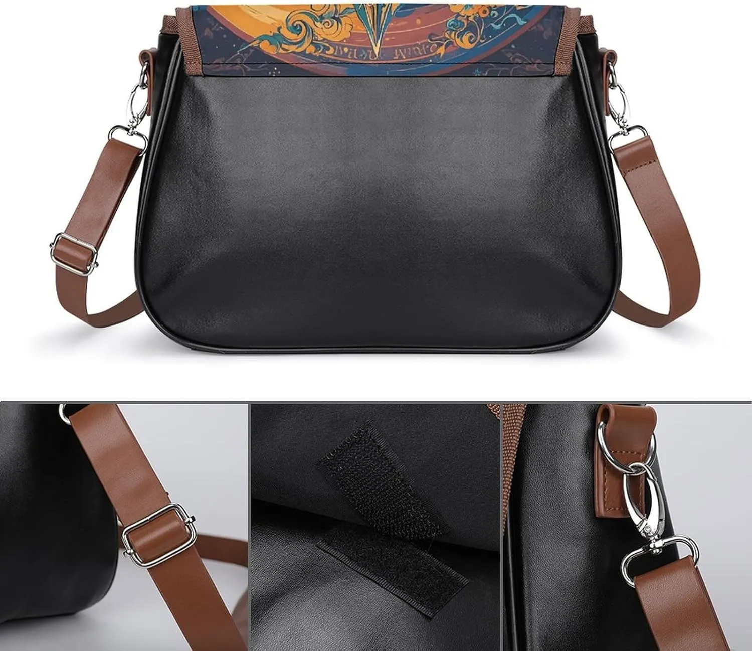 Leather Crossbody Bag for Women Tie-dye Blue Detachable Strap Handbags Travel Purse Shoulder Bag for Daily Use