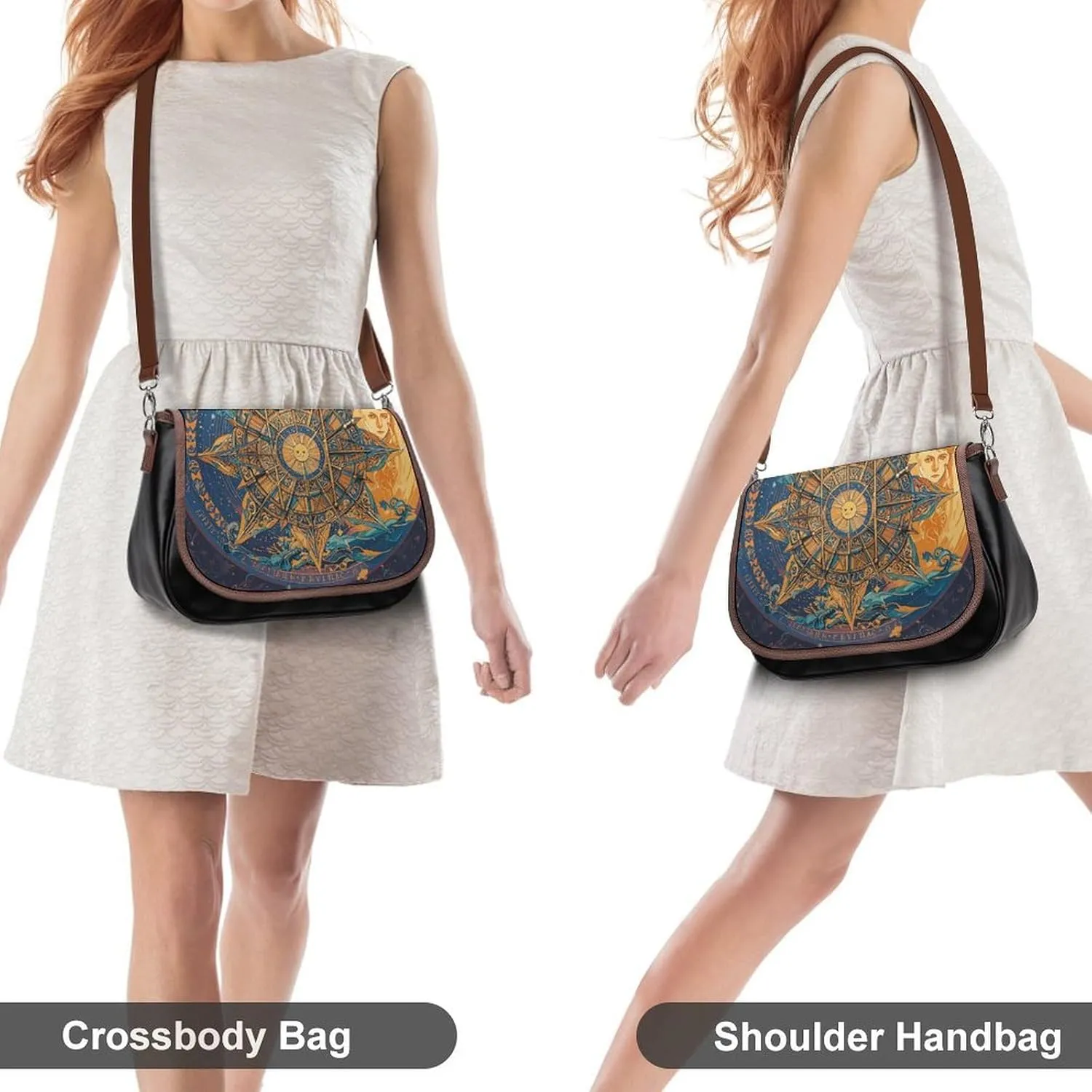 Leather Crossbody Bag for Women Tie-dye Blue Detachable Strap Handbags Travel Purse Shoulder Bag for Daily Use