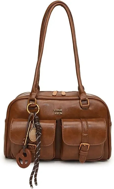 Leather Shoulder Bag Vintage Bag Y2k Purse Retro Women's Top-handle Handbags Multi Pocket Satchel Purse Trendy Underarm
