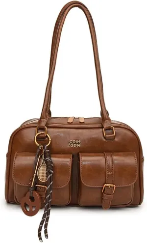Leather Shoulder Bag Vintage Bag Y2k Purse Retro Women's Top-handle Handbags Multi Pocket Satchel Purse Trendy Underarm
