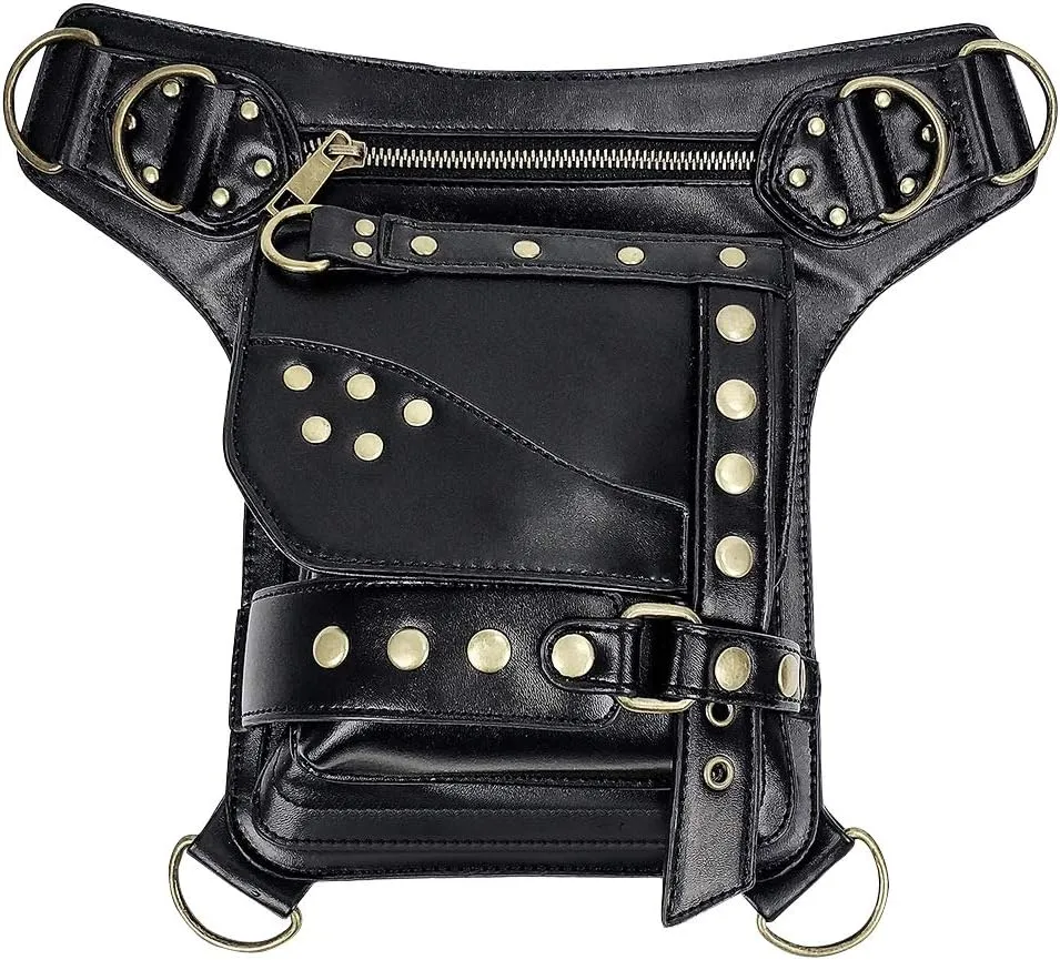 Leather Shoulder Bag Vintage Gothic Retro Steampunk Waist Pack Shoulder Bag Handbag Leg Purse
