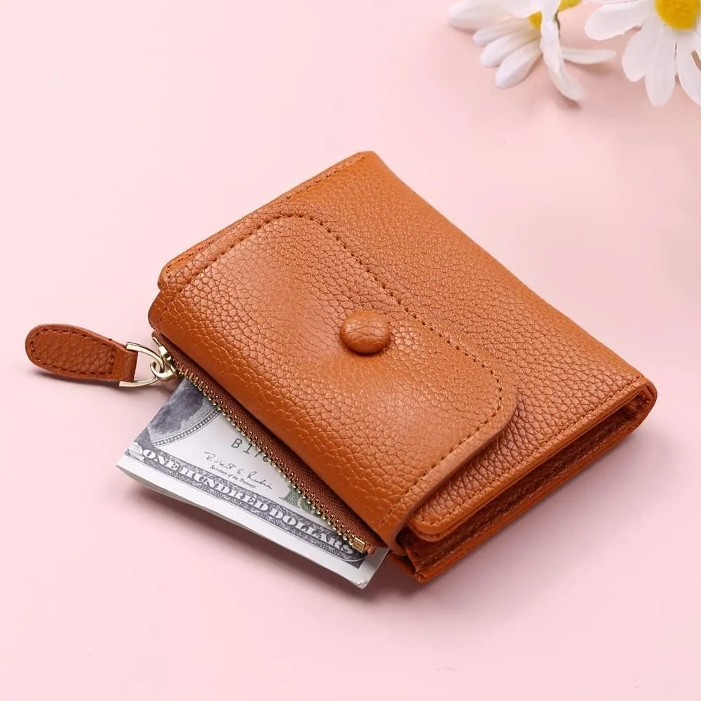 Leather Wallet Pu Leather Women's Wallet Short Large Capacity Purse Clutch Ladies Fashion Elegant Buckle Coin Pocket Card Holder Large Capacity (Pink,9.5x11.5cm)