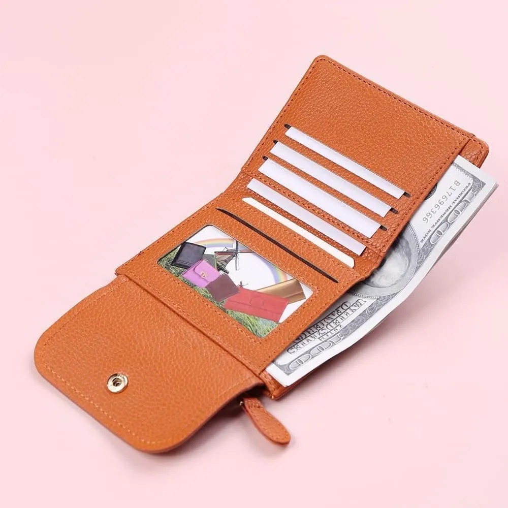 Leather Wallet Pu Leather Women's Wallet Short Large Capacity Purse Clutch Ladies Fashion Elegant Buckle Coin Pocket Card Holder Large Capacity (Pink,9.5x11.5cm)