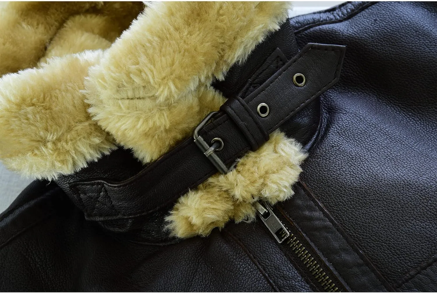 Leatherick Men Brown Aviator Real Goat Skin Leather Shearling Style Vintage Bomber Flying Jacket
