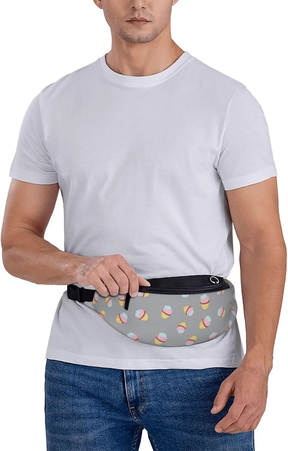 Leisure Sports Crossbody Bag Running Casual Hands-Free Wallets Waist Pack for Man Woman Father's Day for Dad Blue and Pink Cake