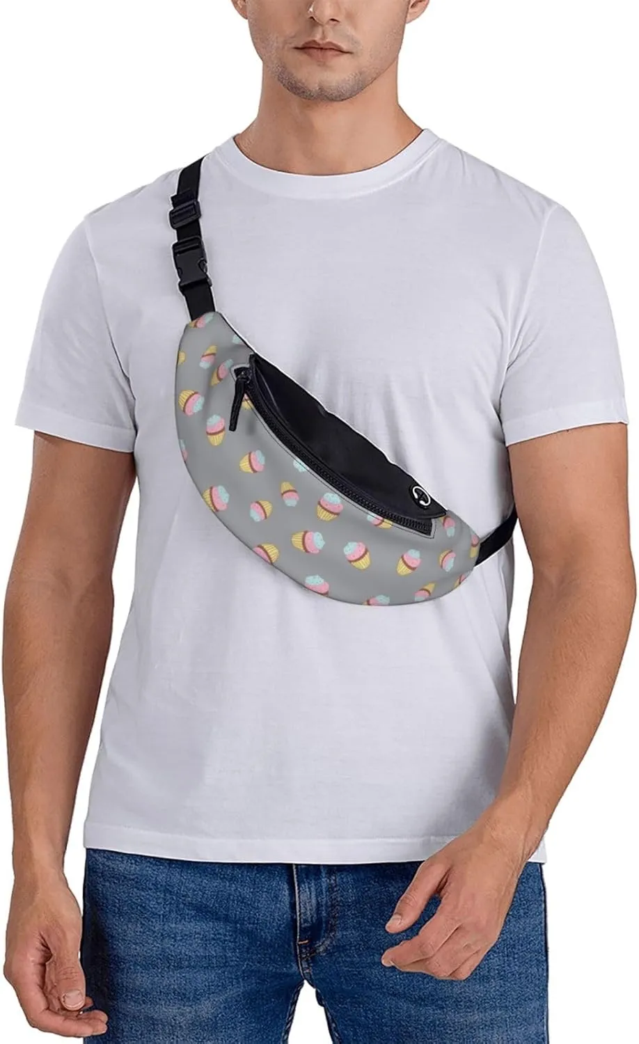 Leisure Sports Crossbody Bag Running Casual Hands-Free Wallets Waist Pack for Man Woman Father's Day for Dad Blue and Pink Cake
