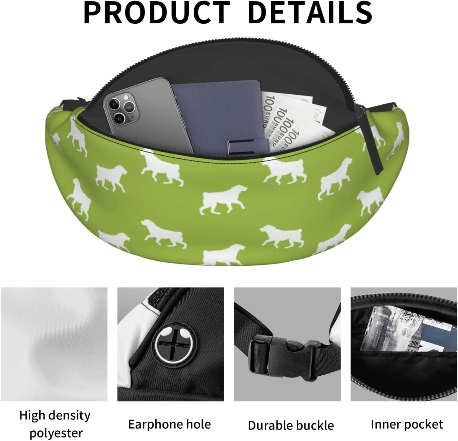 Leisure Sports Crossbody Bag Running Casual Hands-Free Wallets Waist Pack for Man Woman Father's Day for Dad Running Dog