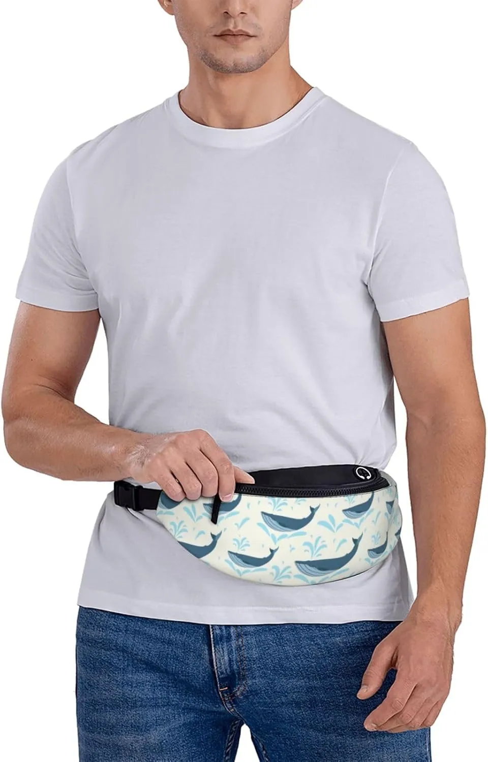 Leisure Sports Crossbody Bag Running Casual Hands-Free Wallets Waist Pack for Man Woman Father's Day for Dad Water Whale