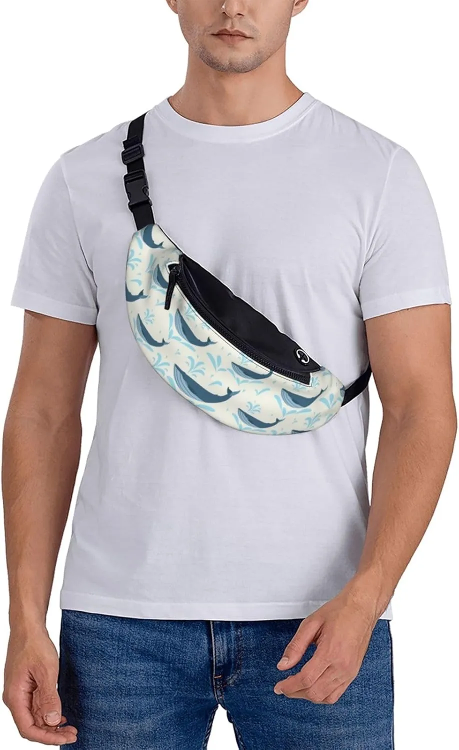 Leisure Sports Crossbody Bag Running Casual Hands-Free Wallets Waist Pack for Man Woman Father's Day for Dad Water Whale