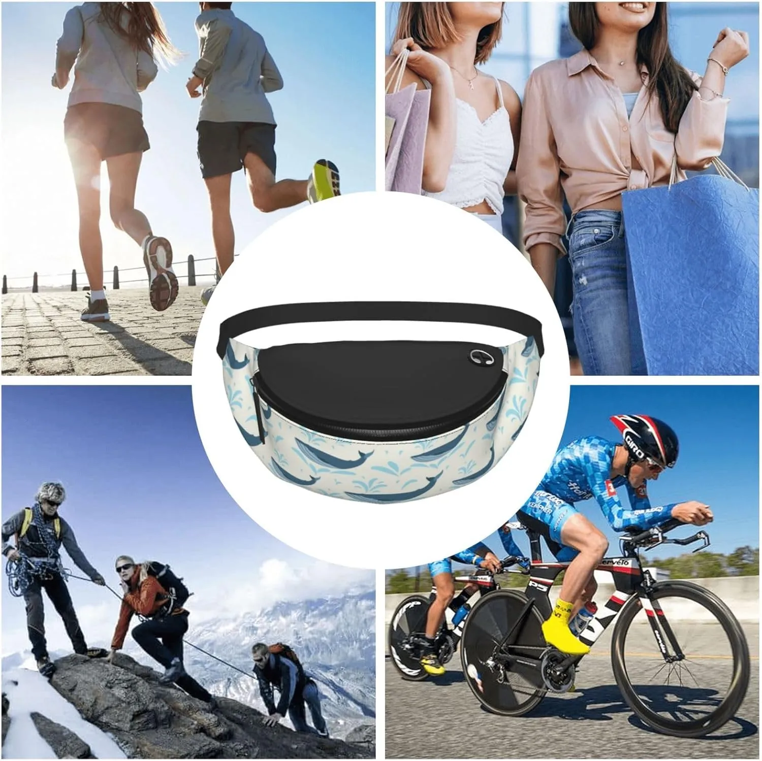 Leisure Sports Crossbody Bag Running Casual Hands-Free Wallets Waist Pack for Man Woman Father's Day for Dad Water Whale