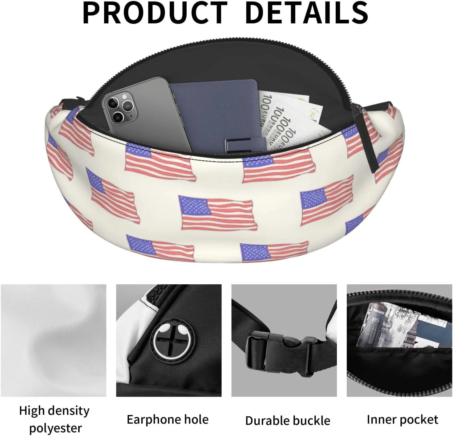 Leisure Sports Crossbody Bag Running Casual Hands-Free Wallets Waist Pack for Man Woman Father's Day for Dad Watercolor Flag