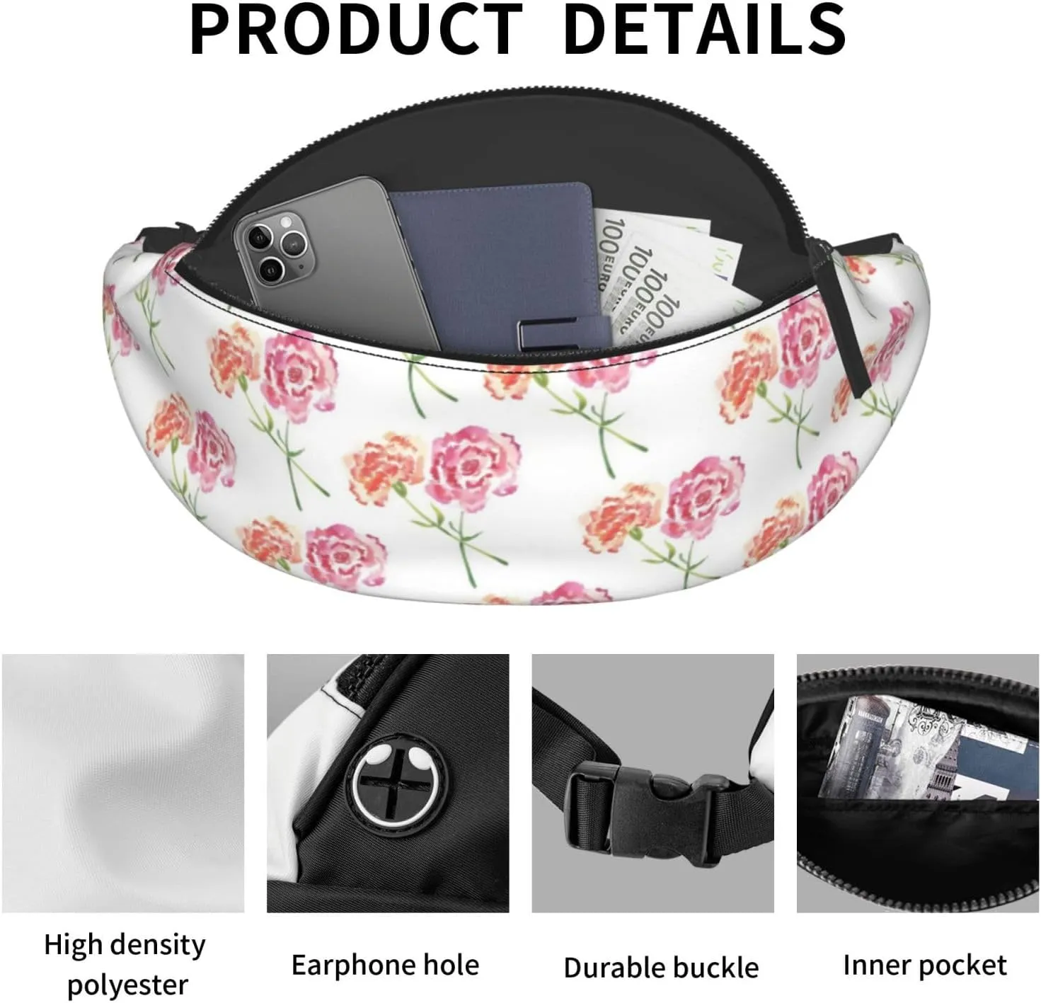 Leisure Sports Crossbody Bag Running Casual Hands-Free Wallets Waist Pack for Man Woman Father's Day for Dad Yellow Pollen Flower