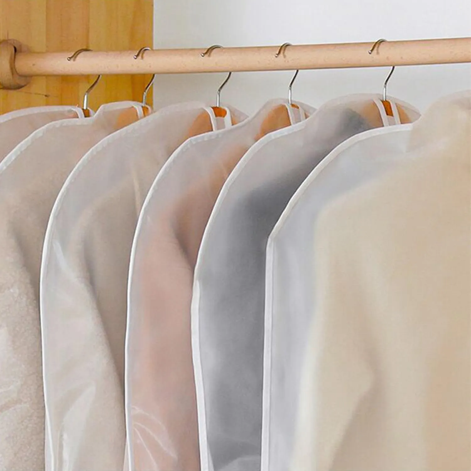 LeLehome 5 Pieces Garment Bags Suits Covers Clothes Organizer, 24 Inch X 47 Inch Clear Washable Travel Dustproof Dress Protector Storage Bags See-Through White