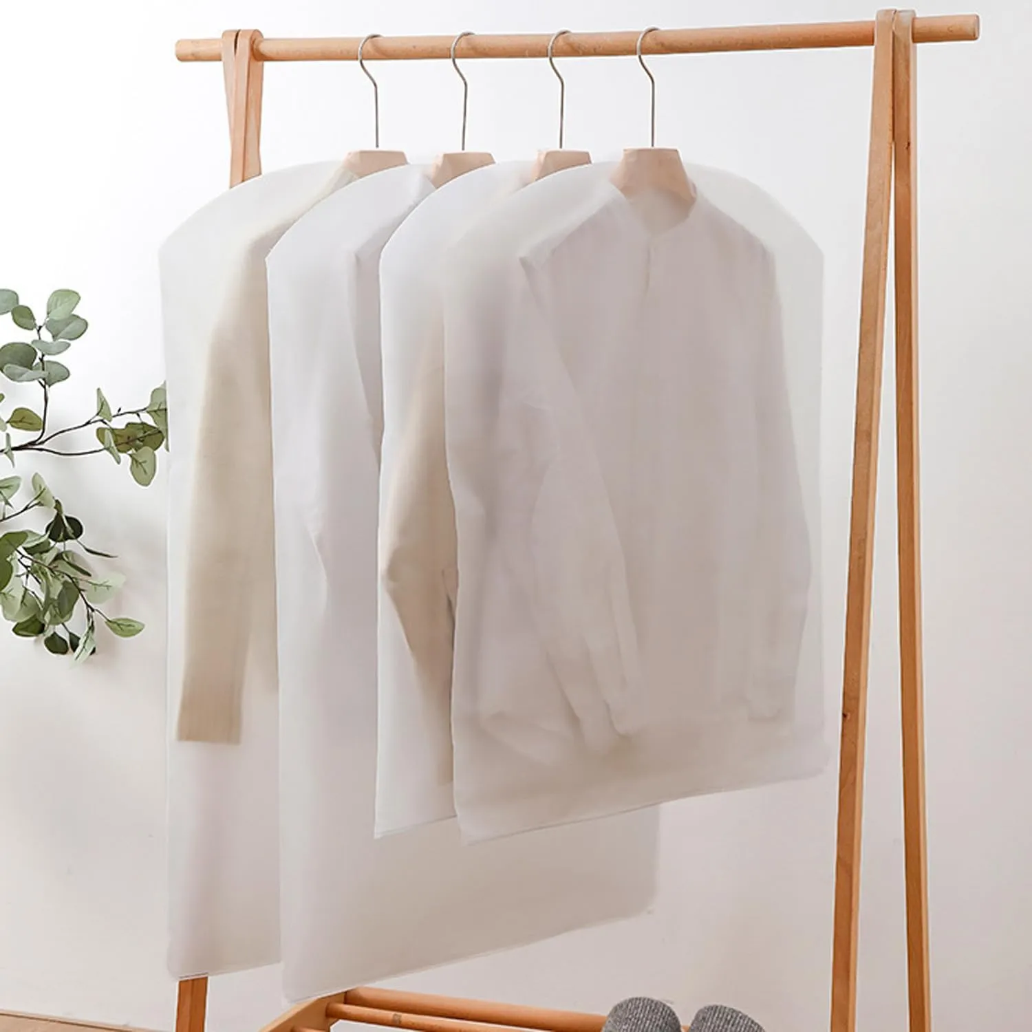 LeLehome 5 Pieces Garment Bags Suits Covers Clothes Organizer, 24 Inch X 47 Inch Clear Washable Travel Dustproof Dress Protector Storage Bags See-Through White