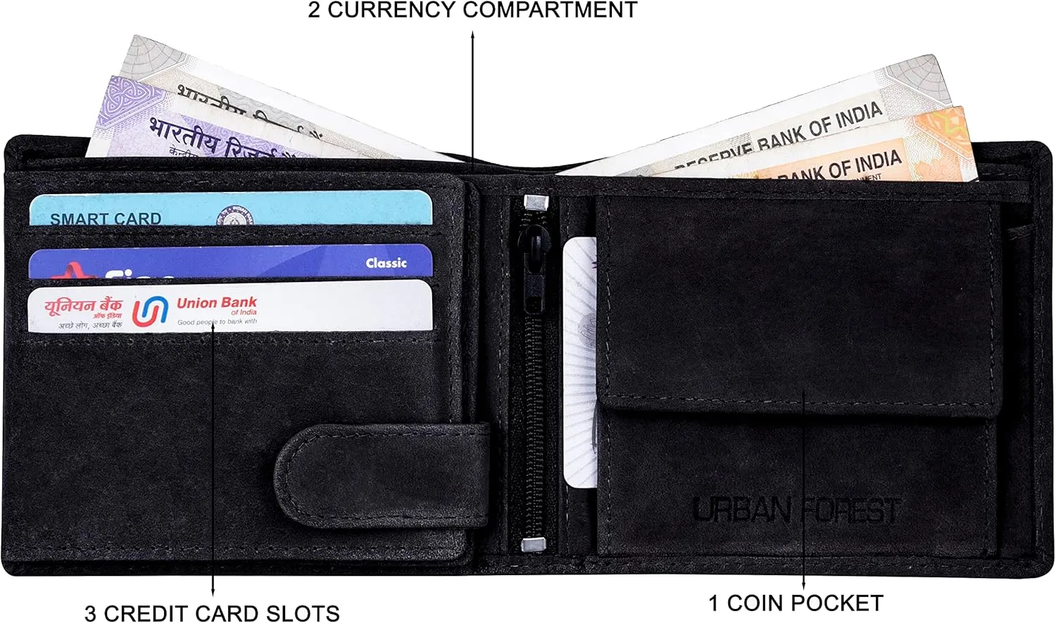 Leo Leather Wallet for Men, Vintage Black, Contemporary