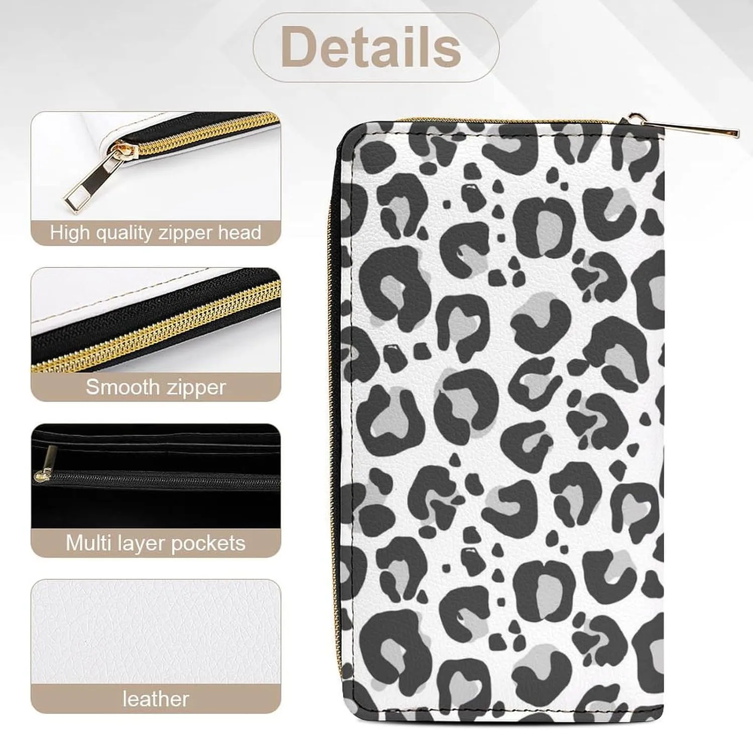 Leopard Grey Pattern Design Women's Leather Small Wallet Clutch Wallet - Lightweight And Easy to Carry