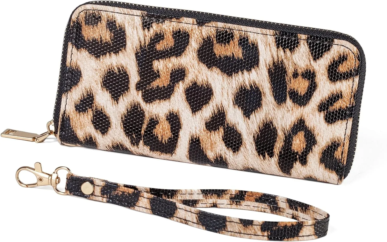 Leopard Print Wallet For Women Cheetah Wristlet Purse Zip Around Card Holder