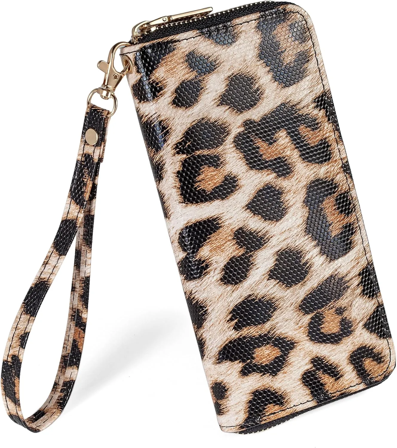 Leopard Print Wallet For Women Cheetah Wristlet Purse Zip Around Card Holder