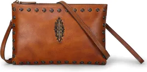 LETEULO Womens Crossbody Bag Leather Handmade Shoulder Bag Clutch Wristlet Handbags Purse