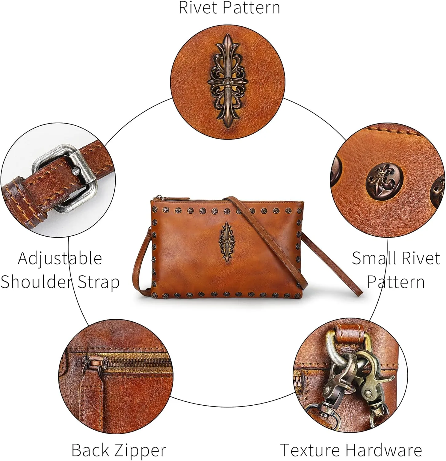LETEULO Womens Crossbody Bag Leather Handmade Shoulder Bag Clutch Wristlet Handbags Purse