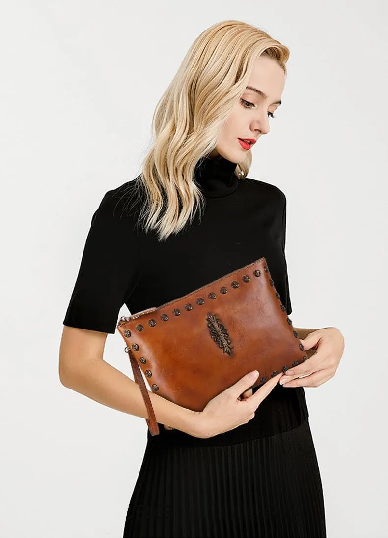 LETEULO Womens Crossbody Bag Leather Handmade Shoulder Bag Clutch Wristlet Handbags Purse