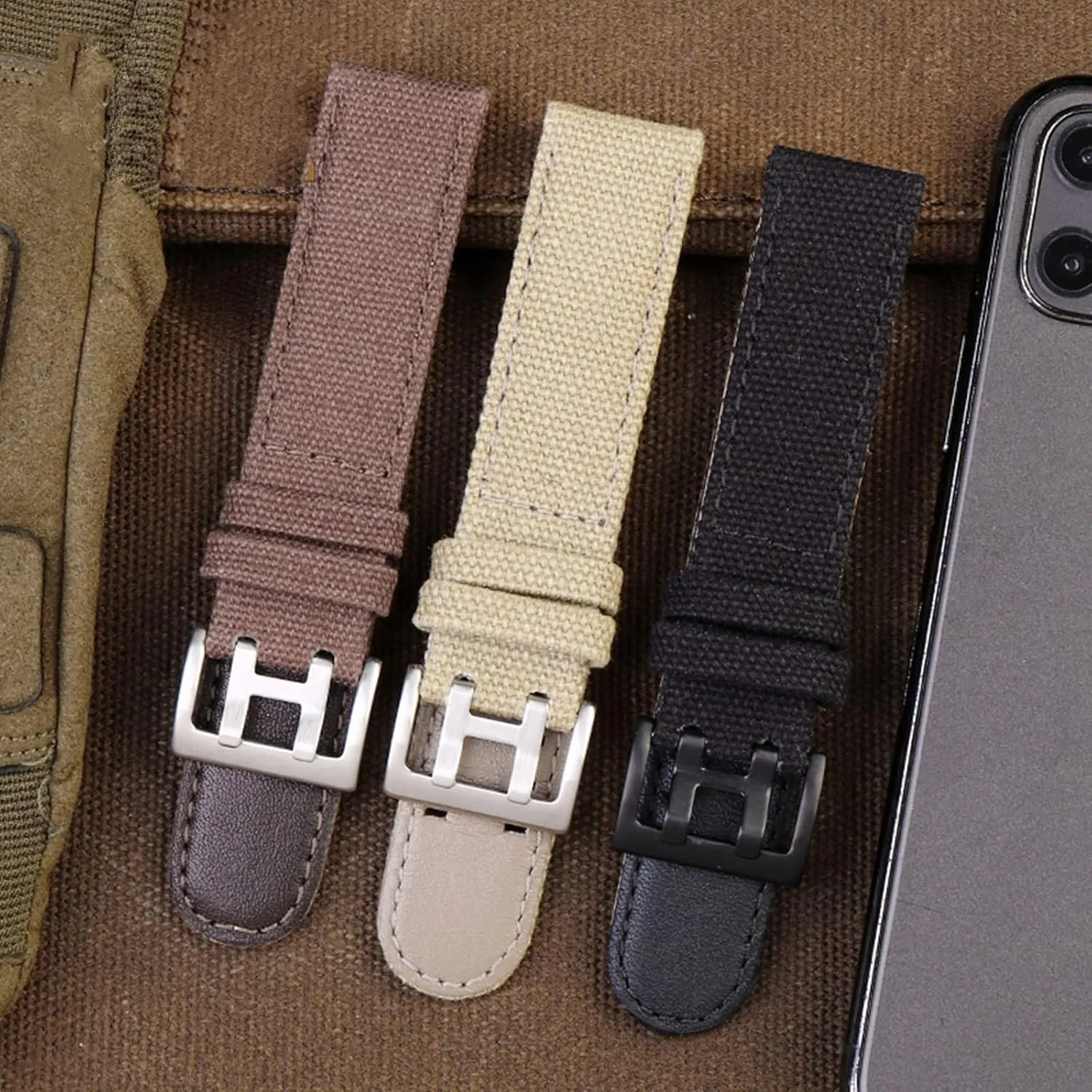 LEVINE watch strapStylish and elegant Watch Straps for Men Women,20mm/22mm Polished Pin Buckle Genuine Leather and Nylon Splicing Watch Strap for Smart Watch, Analogue Watch