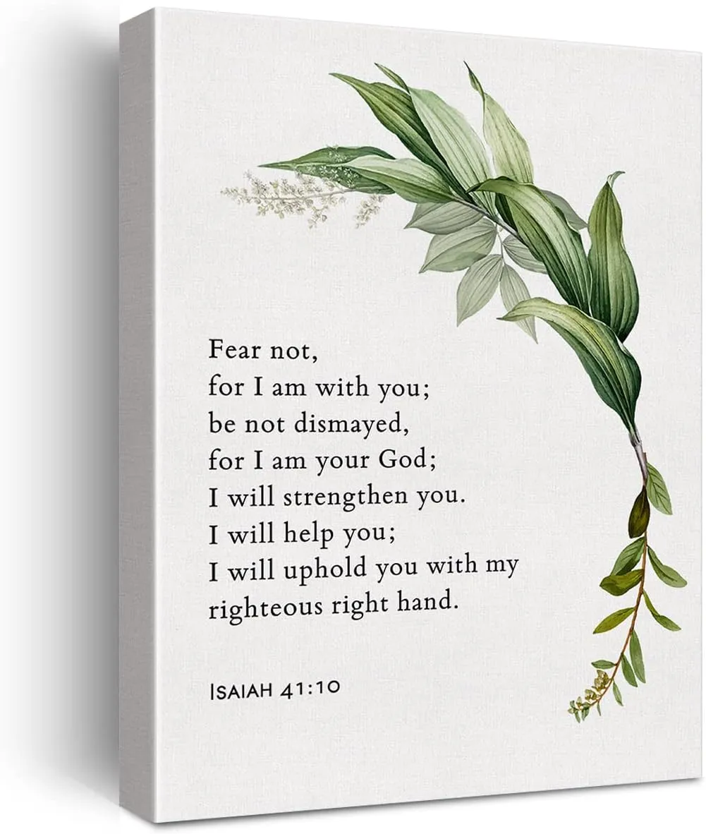 LEXSIVO Bible Verse Print Canvas Wall Art Home Decor Fear Not for I am with You Isaiah 41:10 Scripture Painting 12x15 Canvas Poster Framed Ready to Hang Christian Gift