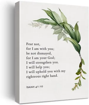 LEXSIVO Bible Verse Print Canvas Wall Art Home Decor Fear Not for I am with You Isaiah 41:10 Scripture Painting 12x15 Canvas Poster Framed Ready to Hang Christian Gift