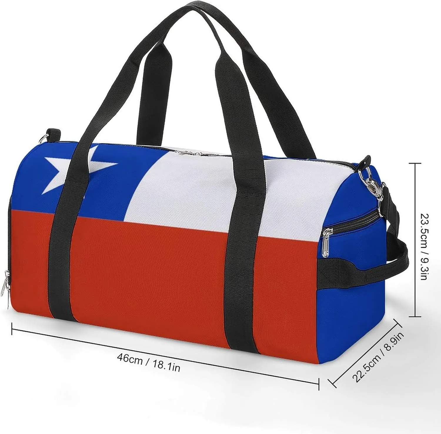 Lightweight Chile Flag Duffel Bag for Women Men with Shoe Compartment and Wet Pocket