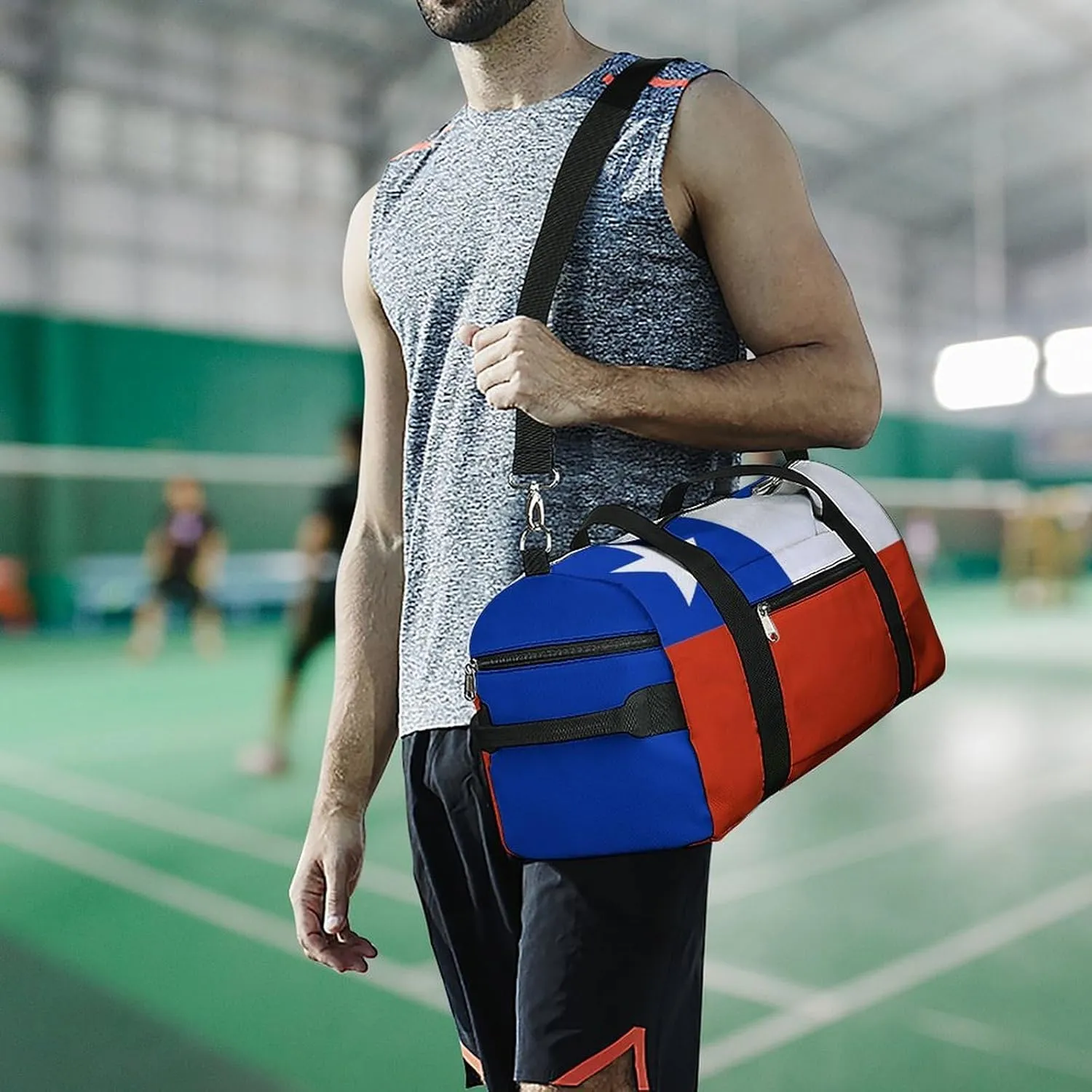 Lightweight Chile Flag Duffel Bag for Women Men with Shoe Compartment and Wet Pocket