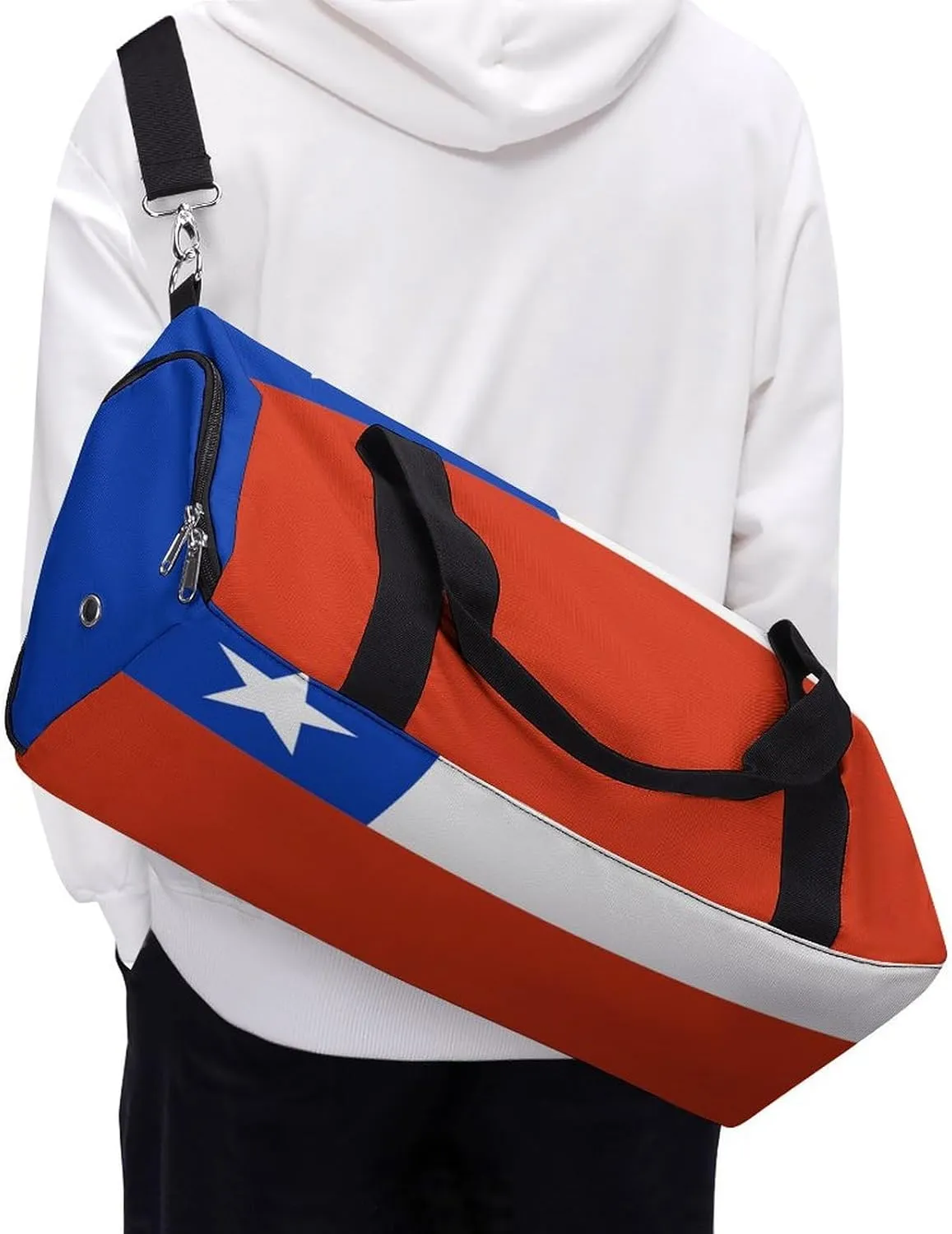 Lightweight Chile Flag Duffel Bag for Women Men with Shoe Compartment and Wet Pocket