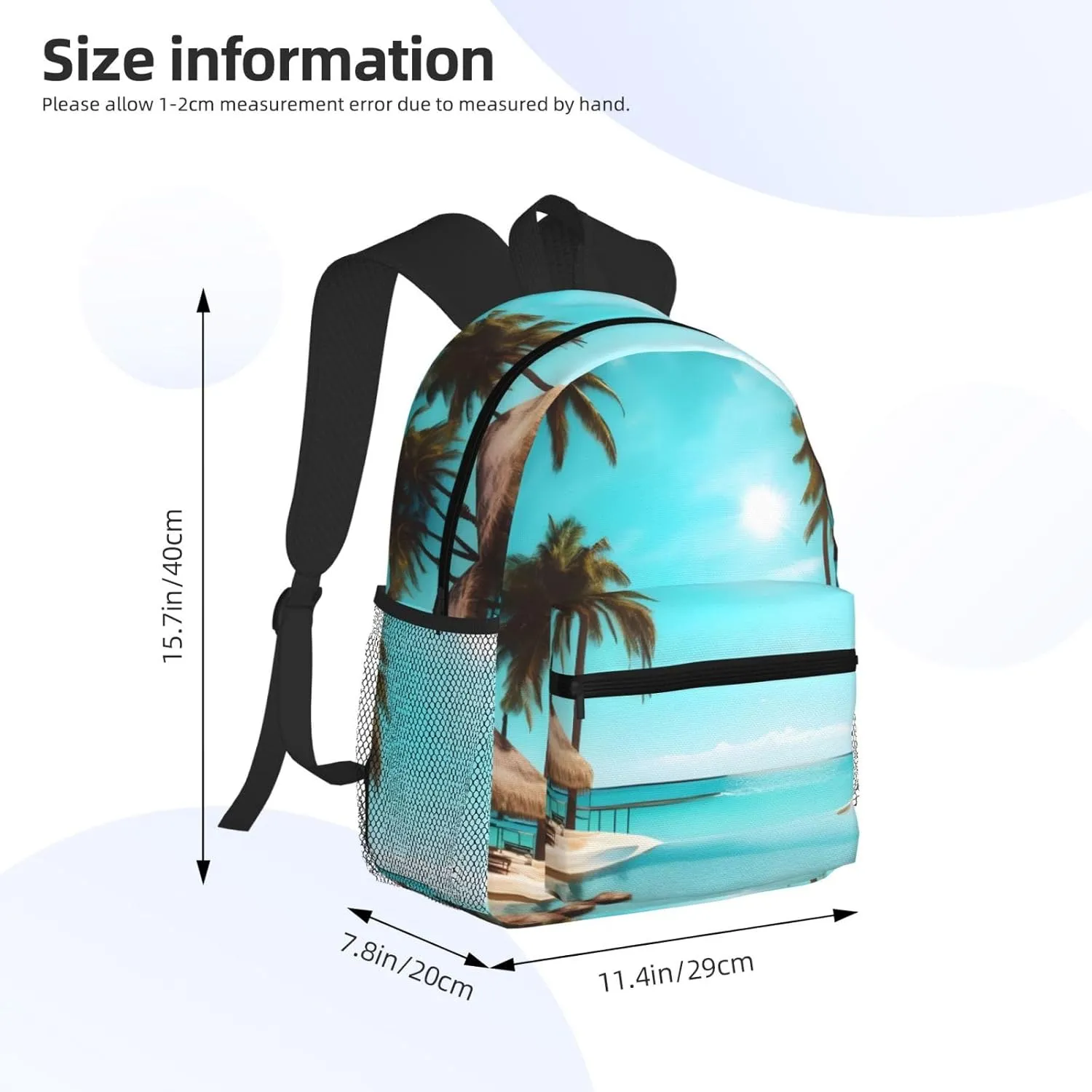 Lightweight Laptop Backpack,Casual Daypack Travel Backpack Bookbag Work Bag for Men and Women-Palm Trees and Clear Sea
