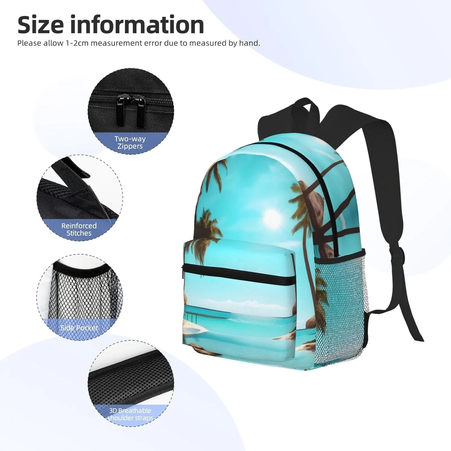 Lightweight Laptop Backpack,Casual Daypack Travel Backpack Bookbag Work Bag for Men and Women-Palm Trees and Clear Sea