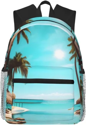 Lightweight Laptop Backpack,Casual Daypack Travel Backpack Bookbag Work Bag for Men and Women-Palm Trees and Clear Sea