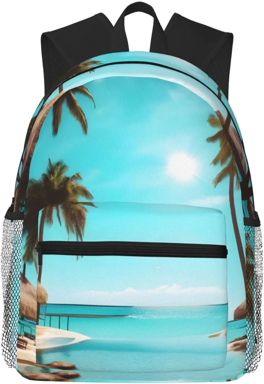 Lightweight Laptop Backpack,Casual Daypack Travel Backpack Bookbag Work Bag for Men and Women-Palm Trees and Clear Sea