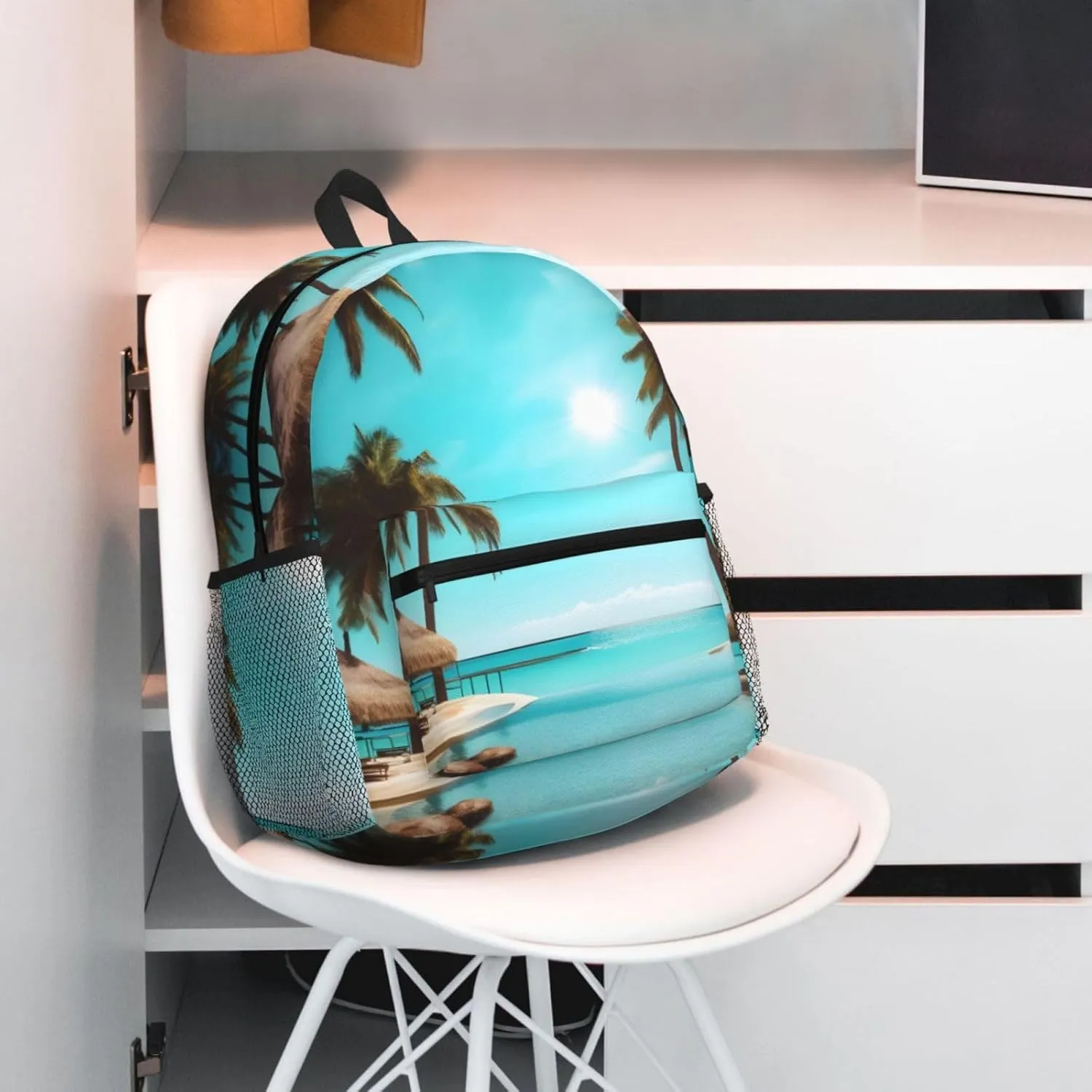 Lightweight Laptop Backpack,Casual Daypack Travel Backpack Bookbag Work Bag for Men and Women-Palm Trees and Clear Sea
