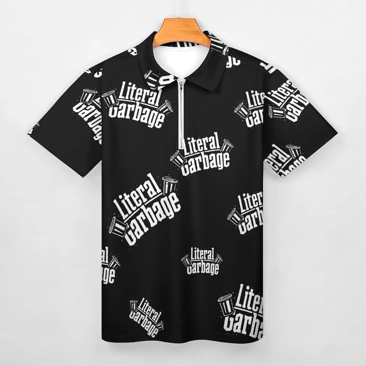 Literal Garbage Casual Polo Shirts for Men One-Third Zipped Golf Short Sleeve Quick Dry Sports Outdoor Tennis Top
