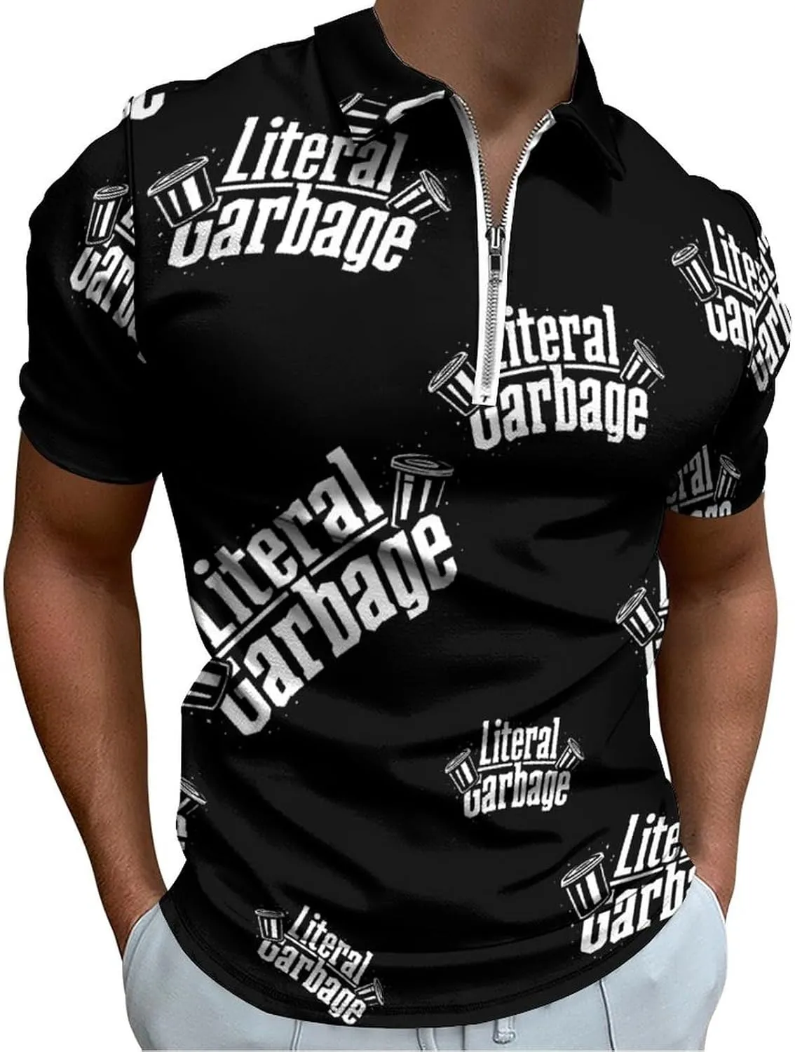 Literal Garbage Casual Polo Shirts for Men One-Third Zipped Golf Short Sleeve Quick Dry Sports Outdoor Tennis Top