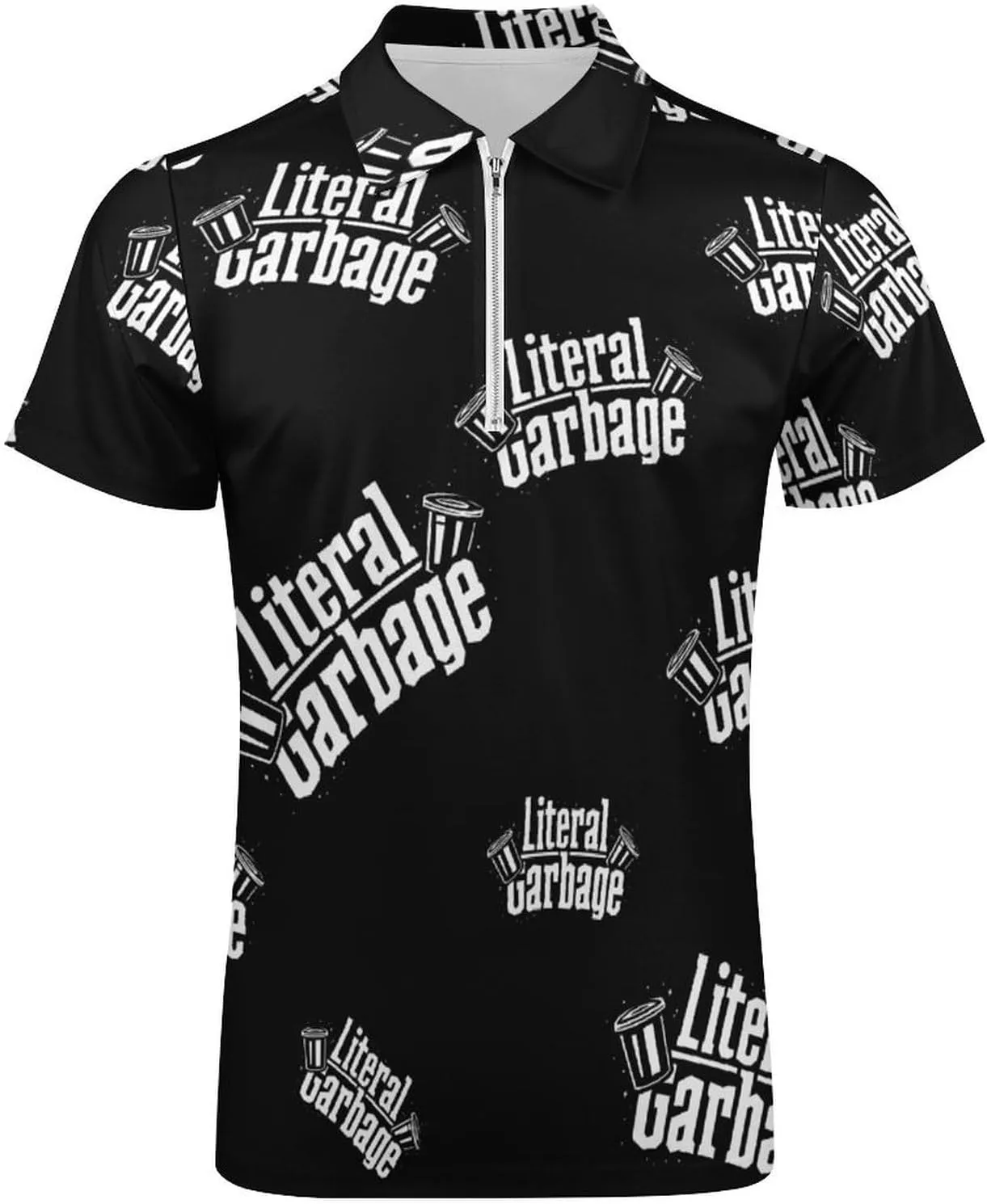 Literal Garbage Casual Polo Shirts for Men One-Third Zipped Golf Short Sleeve Quick Dry Sports Outdoor Tennis Top