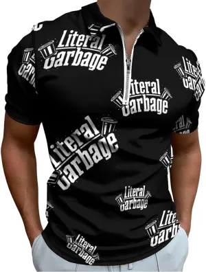 Literal Garbage Casual Polo Shirts for Men One-Third Zipped Golf Short Sleeve Quick Dry Sports Outdoor Tennis Top