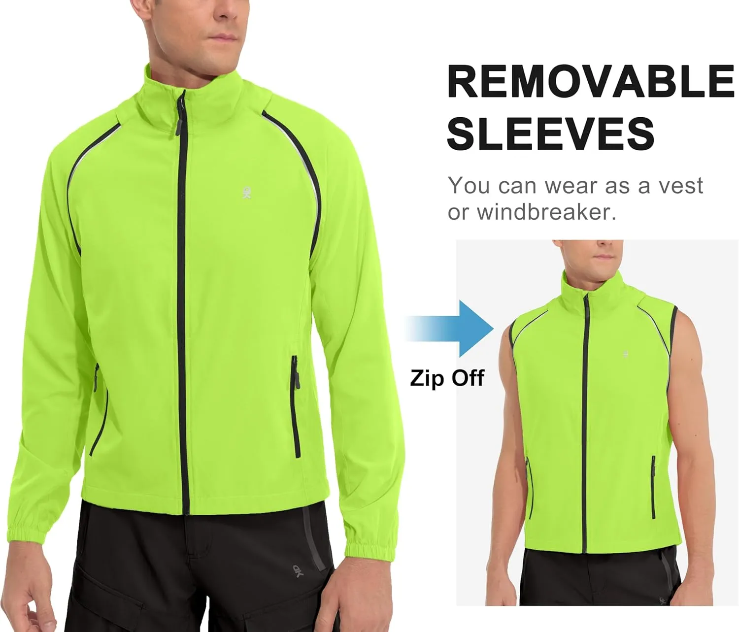 Little Donkey Andy Men's Quick-dry Running Jacket, Convertible UPF 50  Cycling Jacket Windbreaker with Removable Sleeves