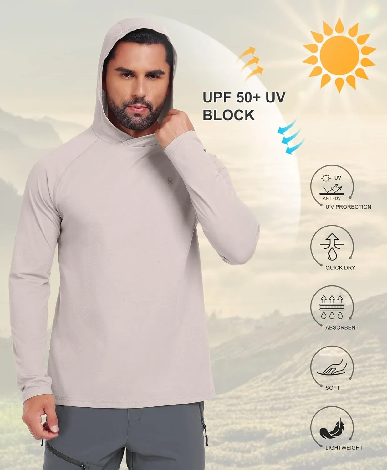 Little Donkey Andy Men's Quick Dry UPF Hoodie Shirt Long Sleeve Breathable UV Protection for Fishing Hiking