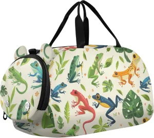 Lizard Frog and Gecko Sports Duffle Bag for Teens Girls Boys, Gym Bag with Shoe Compartment, Kids Travel Overnight Weekender Shoulder Bag
