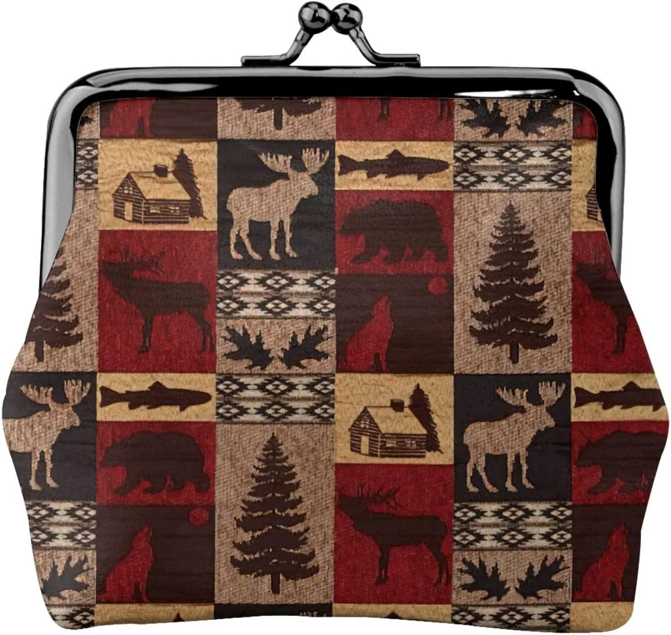 Lodge Bear Deer Fish print Coin Purse with Kiss Lock Buckle Small Change Purse Card Holder Coin Pouch for Women