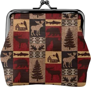 Lodge Bear Deer Fish print Coin Purse with Kiss Lock Buckle Small Change Purse Card Holder Coin Pouch for Women